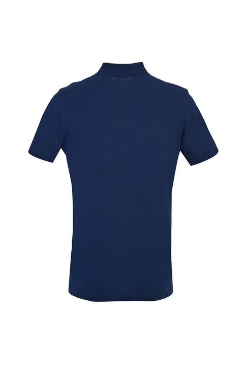 Medium Navy Pocketed Polo Collar Regular Fit Cotton T-Shirt