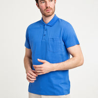 Cobalt Blue Pocketed Polo Collar Regular Fit Cotton T-Shirt