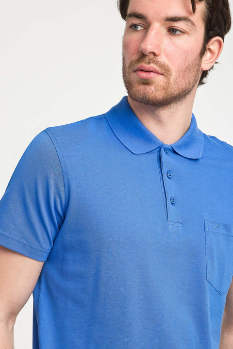 Cobalt Blue Pocketed Polo Collar Regular Fit Cotton T-Shirt