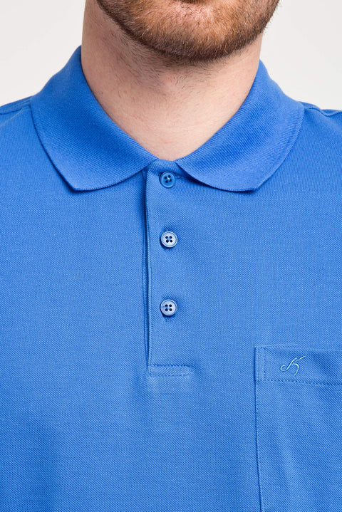 Cobalt Blue Pocketed Polo Collar Regular Fit Cotton T-Shirt