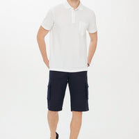 White Pocketed Polo Collar Regular Fit Cotton T-Shirt