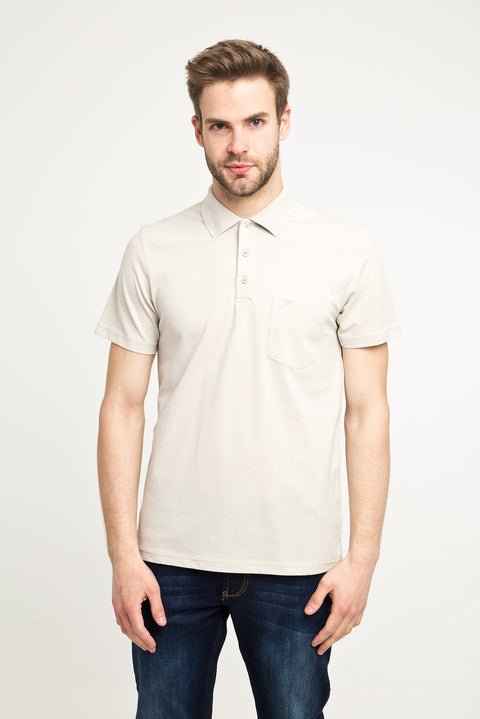 Stone Pocket Polo Collar Regular Fit Cotton T-Shirt