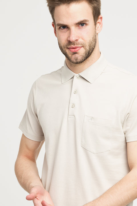 Stone Pocket Polo Collar Regular Fit Cotton T-Shirt