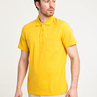 Dark Yellow Pocketed Polo Collar Regular Fit Cotton T-Shirt