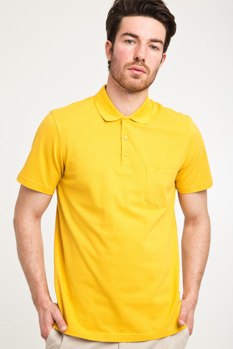 Dark Yellow Pocketed Polo Collar Regular Fit Cotton T-Shirt