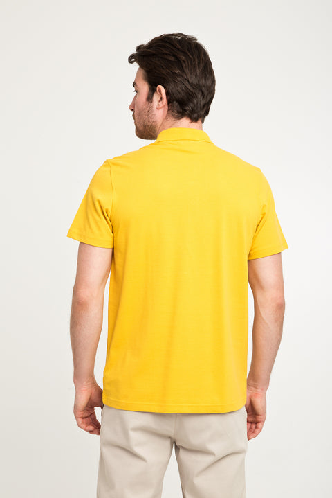 Dark Yellow Pocketed Polo Collar Regular Fit Cotton T-Shirt