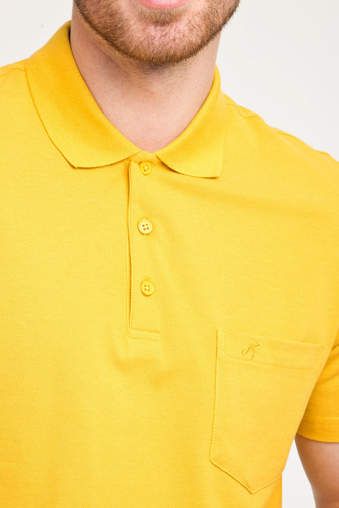 Dark Yellow Pocketed Polo Collar Regular Fit Cotton T-Shirt