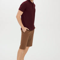 Dark Burgundy Pocketed Polo Collar Regular Fit Cotton T-Shirt