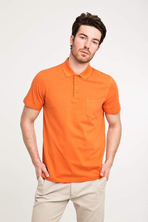 Pumpkin Pocket Polo Neck Regular Fit Cotton T-Shirt