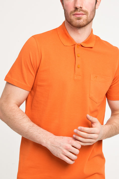 Pumpkin Pocket Polo Neck Regular Fit Cotton T-Shirt