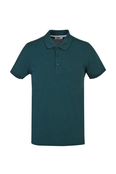 Emerald Green Pocketed Polo Collar Regular Fit Cotton T-Shirt