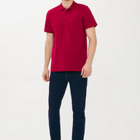 Red Pocket Polo Collar Regular Fit Cotton T-shirt