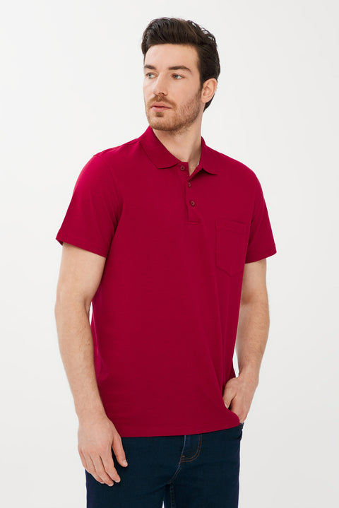 Red Pocket Polo Collar Regular Fit Cotton T-shirt