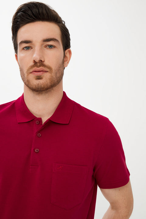 Red Pocket Polo Collar Regular Fit Cotton T-shirt