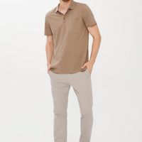 Dark Mink Pocketed Polo Collar Regular Fit Cotton T-Shirt