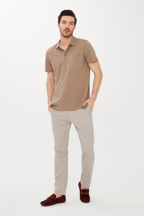 Dark Mink Pocketed Polo Collar Regular Fit Cotton T-Shirt