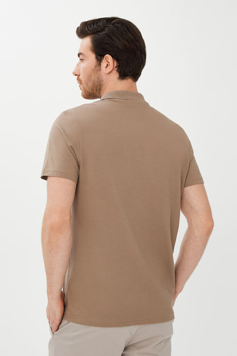 Dark Mink Pocketed Polo Collar Regular Fit Cotton T-Shirt