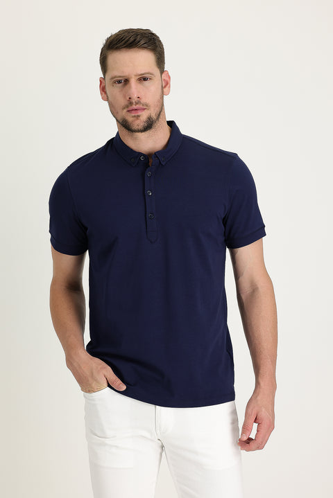 Dark Navy Half-Italian Collar Regular Fit Supreme T-shirt