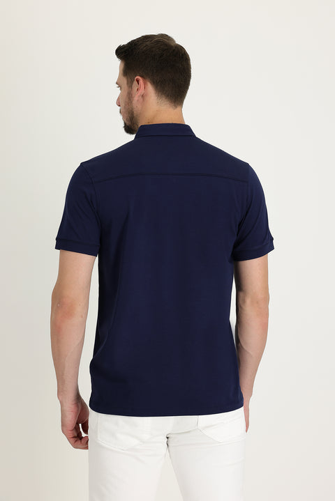 Dark Navy Half-Italian Collar Regular Fit Supreme T-shirt