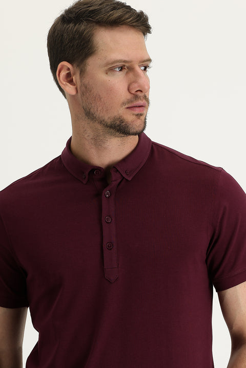 Cherry Red Half Italian Collar Regular Fit Supreme T-Shirt