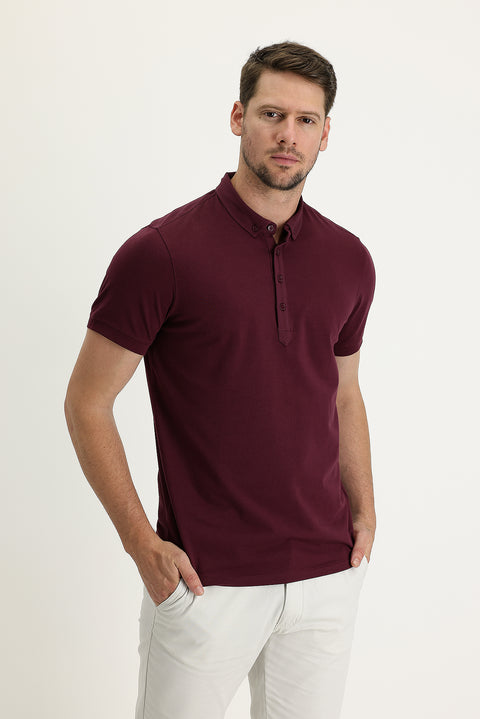 Cherry Red Half Italian Collar Regular Fit Supreme T-Shirt