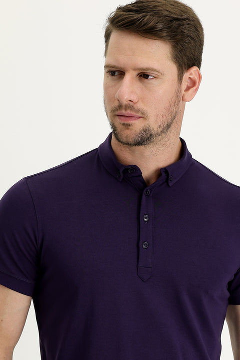 Dark Purple Half-Italian Collar Regular Fit Supreme T-Shirt