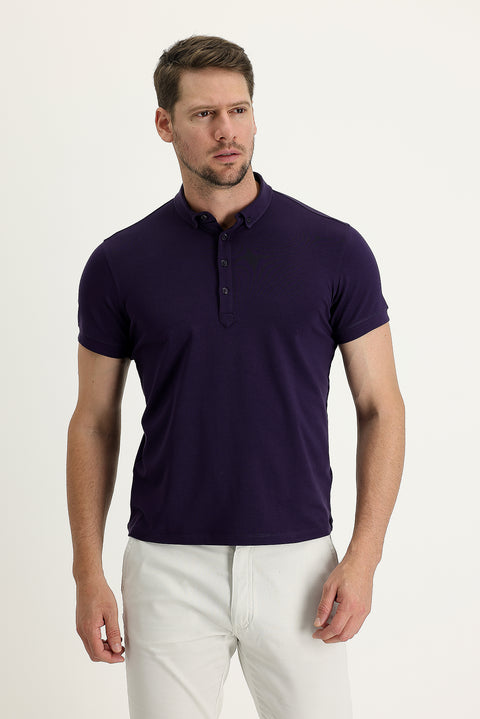 Dark Purple Half-Italian Collar Regular Fit Supreme T-Shirt