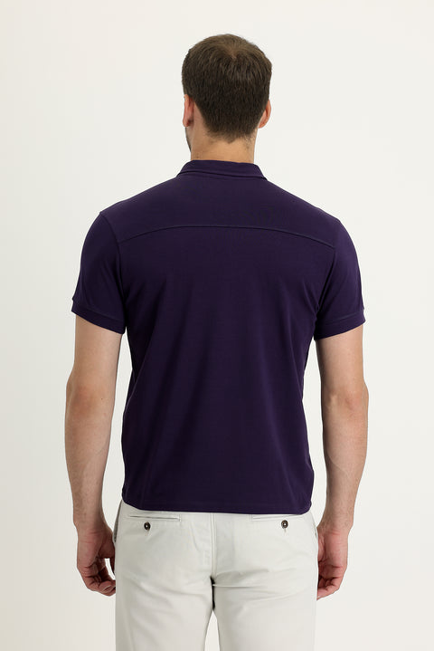 Dark Purple Half-Italian Collar Regular Fit Supreme T-Shirt
