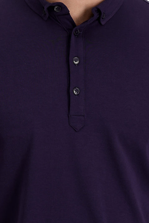 Dark Purple Half-Italian Collar Regular Fit Supreme T-Shirt