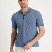 Light Blue Polo Collar Regular Fit Patterned T-shirt