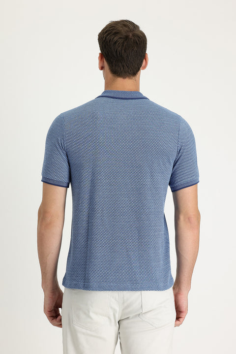Light Blue Polo Collar Regular Fit Patterned T-shirt