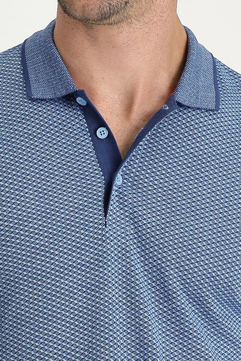 Light Blue Polo Collar Regular Fit Patterned T-shirt