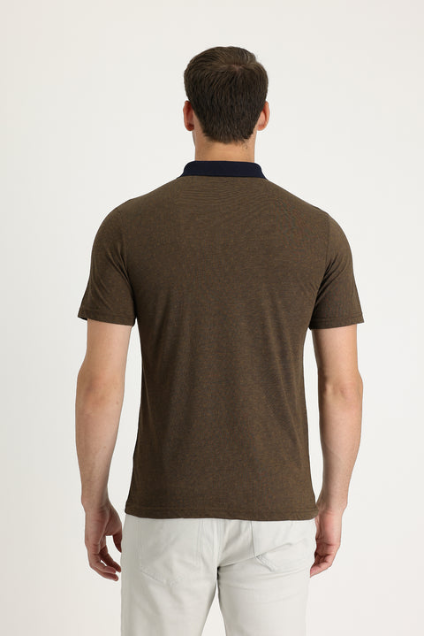 Koyu Lacivert Polo Yaka Regular Fit Desenli Tişört