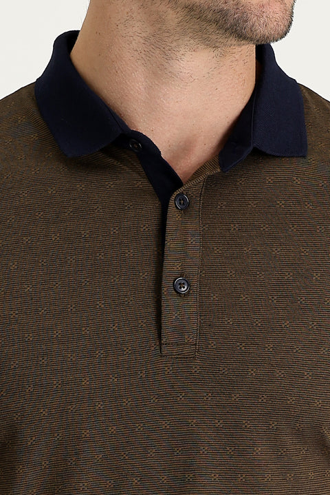Koyu Lacivert Polo Yaka Regular Fit Desenli Tişört