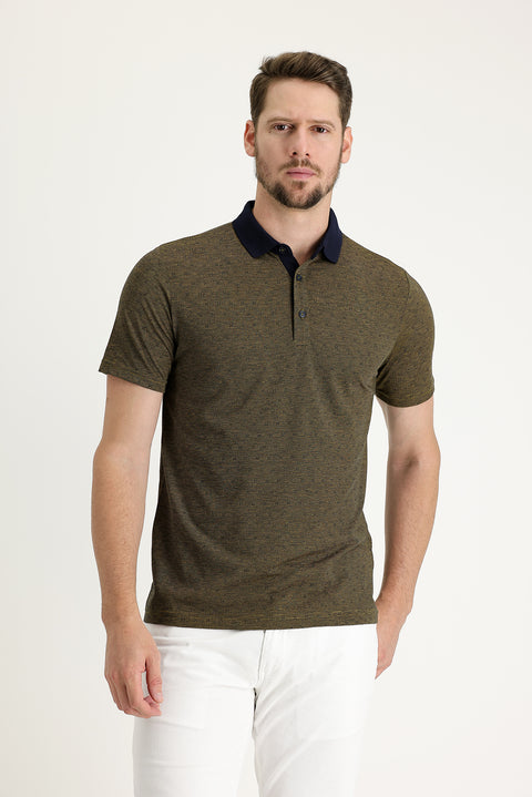 Pumpkin Polo Collar Regular Fit Patterned T-shirt