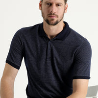 Medium Navy Polo Collar Regular Fit Patterned T-shirt