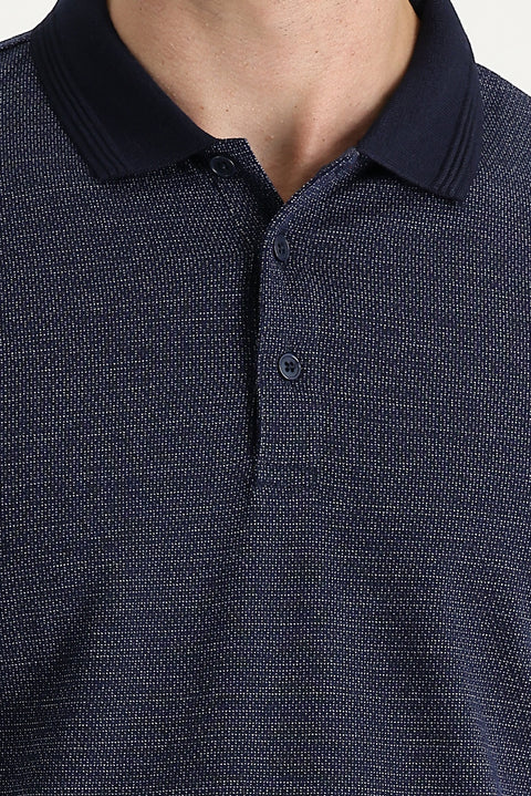 Medium Navy Polo Collar Regular Fit Patterned T-shirt