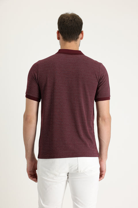 Cherry Red Polo Collar Regular Fit Patterned T-shirt