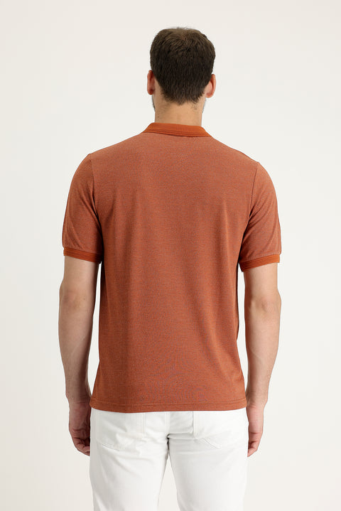 Tile-colored Polo Collar Regular Fit Patterned T-shirt