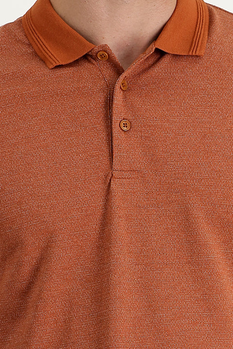 Tile-colored Polo Collar Regular Fit Patterned T-shirt