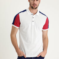 White Polo Collar Regular Fit Patterned Cotton T-shirt