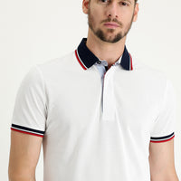 White Polo Collar Regular Fit Patterned Cotton T-shirt