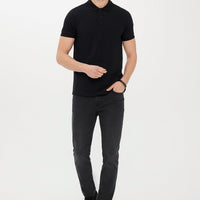 Black Polo Collar Slim Fit Narrow Cut Cotton T-shirt