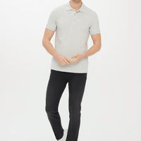 Light Grey Melange Polo Collar Slim Fit Narrow Cut Cotton T-Shirt