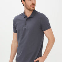 Medium Grey Polo Collar Slim Fit Cotton T-Shirt