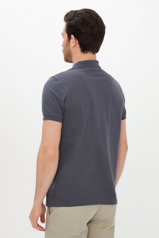  Orta Gri Polo Yaka Slim Fit Dar Kesim Pamuk Tişört