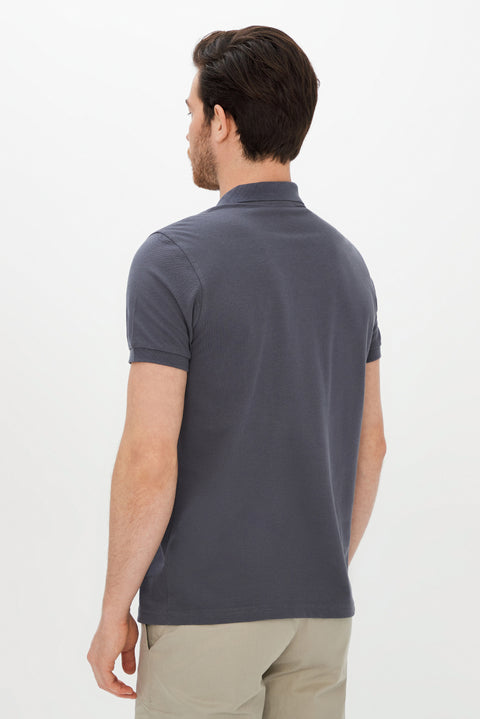 Medium Grey Polo Collar Slim Fit Cotton T-Shirt