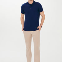 Medium Navy Polo Collar Slim Fit Narrow Cut Cotton T-Shirt