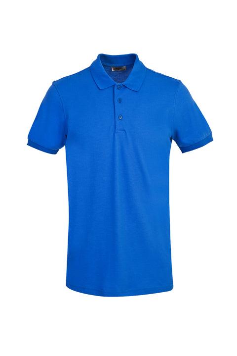 Cobalt Blue Polo Collar Slim Fit Narrow Cut Cotton T-Shirt