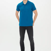 Petrol Green Polo Collar Slim Fit Narrow Cut Cotton T-Shirt